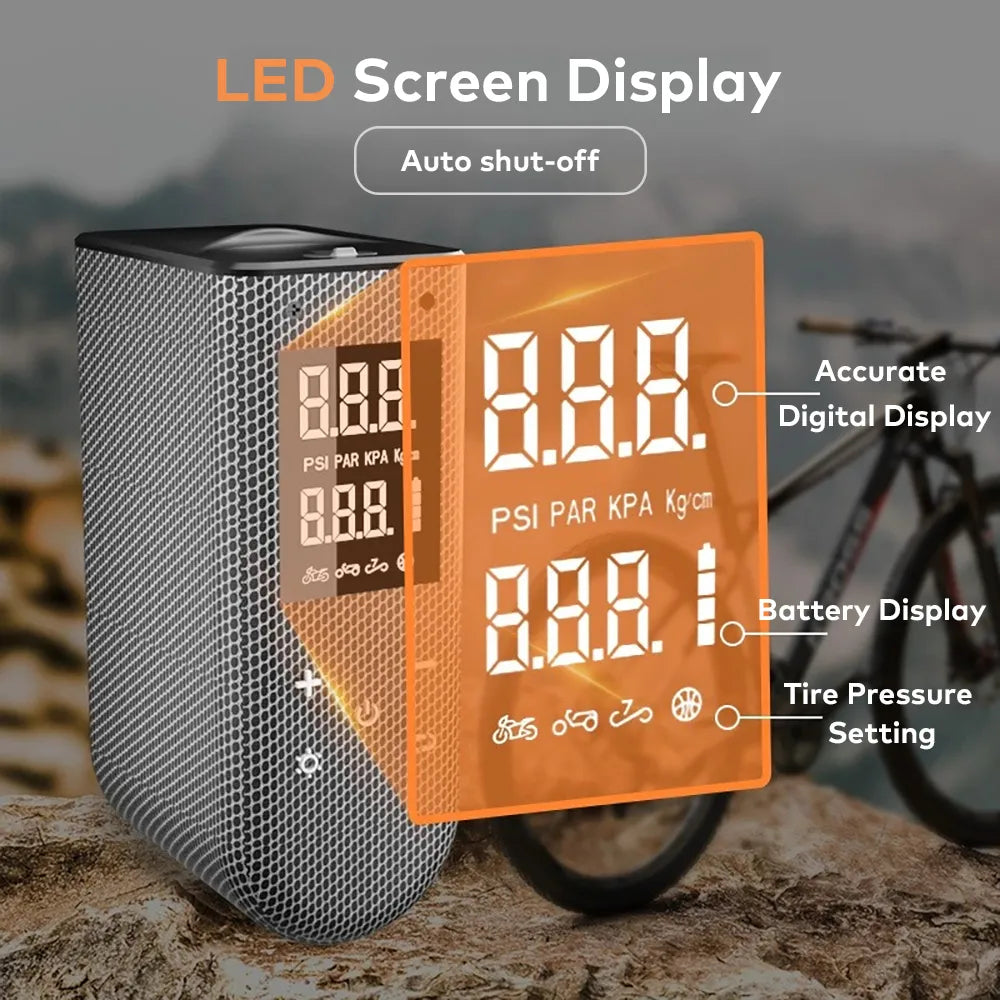TINY BIKE PUMP PRO-100 PSI High Pressure Intelligent Noise Reduction and LED Display Electric Bike Pump