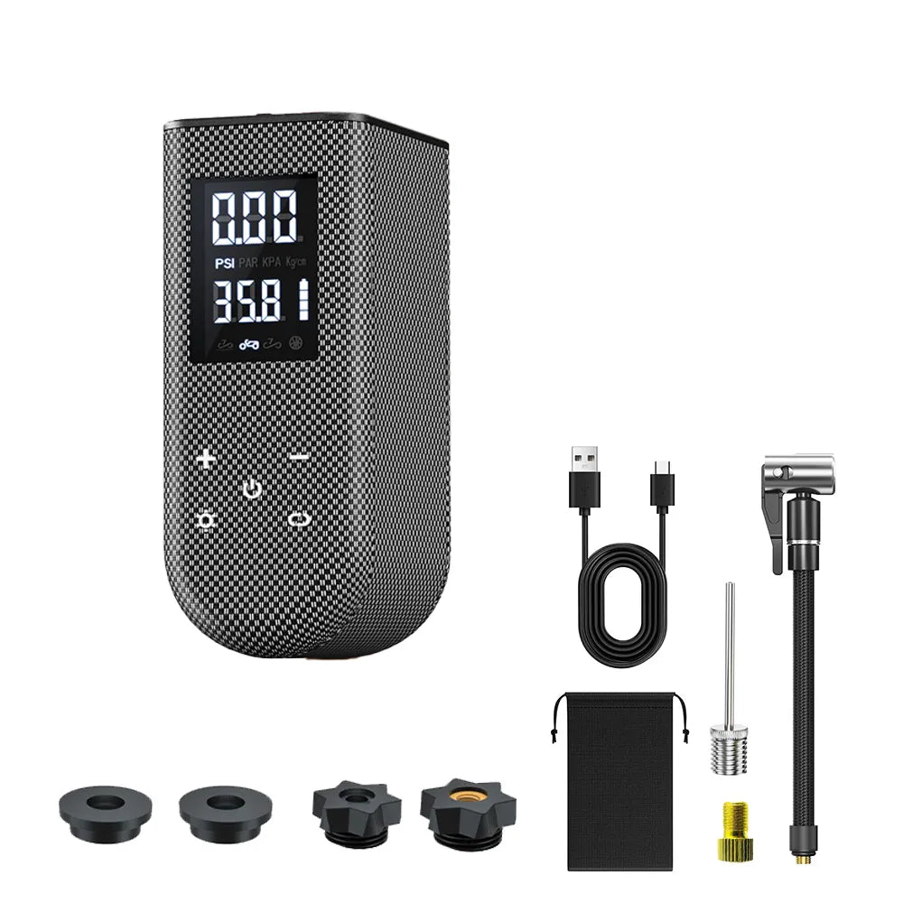 TINY BIKE PUMP PRO-100 PSI High Pressure Intelligent Noise Reduction and LED Display Electric Bike Pump
